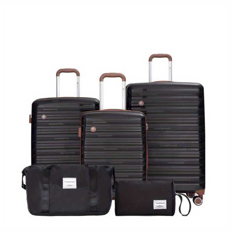 5pcs Set 202428 +a travel bag and a toiletry bag PP Hardshell Carry on Luggage Set with TSA Lock Carry On Suitcase Luggage Durable Suitcase Color BLACK