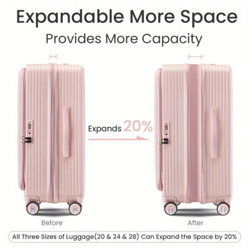 Luggage Sets 3 Pie202428, Expandable Carry On Luggage with TSA Lock Airline Approved, 100pcs Hard Shell and Lightweight Suitcase with Front Pocket and Spinner Wheels