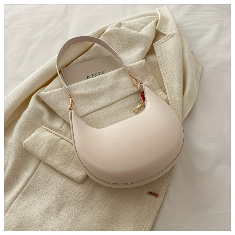 Stylish Retro Half-Moon Women'S Shoulder Bag, Zipper Closure, Fixed Strap, Cream\u002FWhite, Perfect for Daily Commute & Travel, Travel Accessory | Minimalist Design | Bag, Small Crossbody Bag