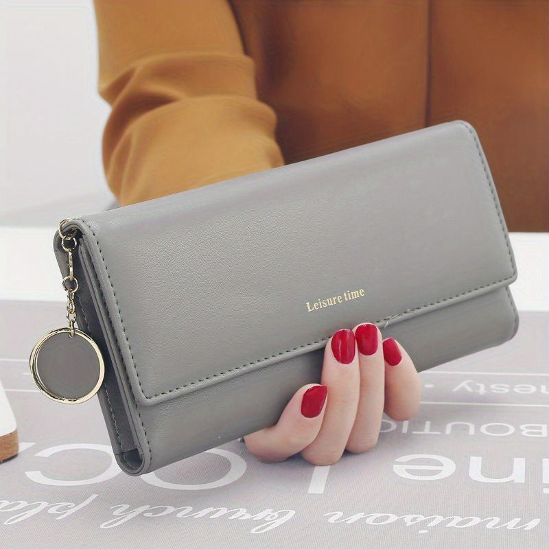 Large Capacity Simple Long Clutch Purse, Lightweight Casual Portable Storage Bag With Pendant Wallet