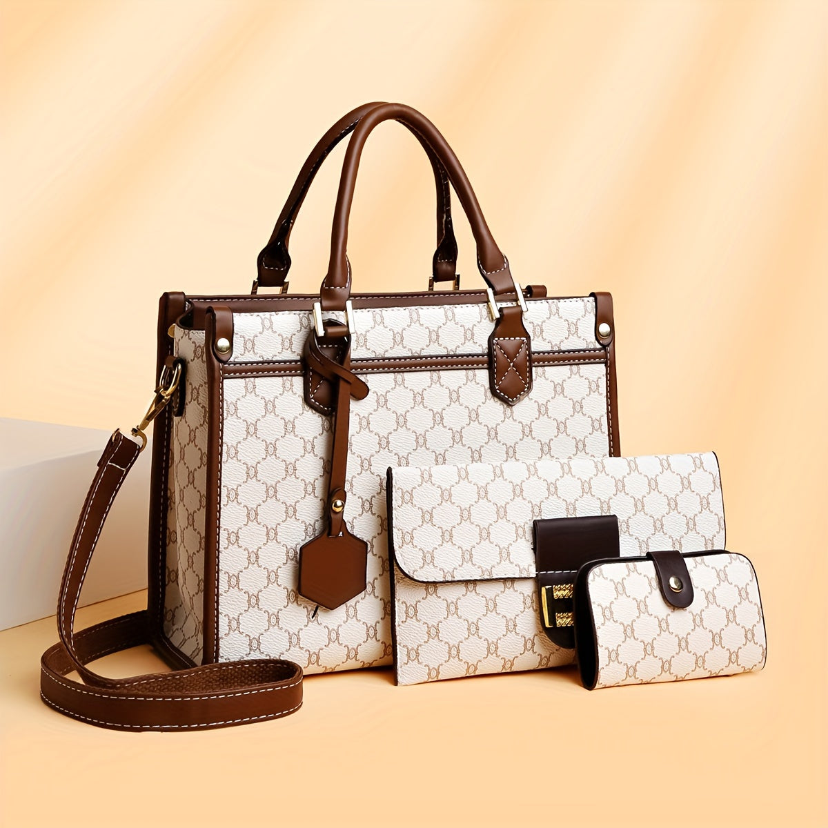 Stylish Large Tote Bag, Handbag, and Wallet Set - Elegant Bags for Middle-Aged Women with Reading Glasses