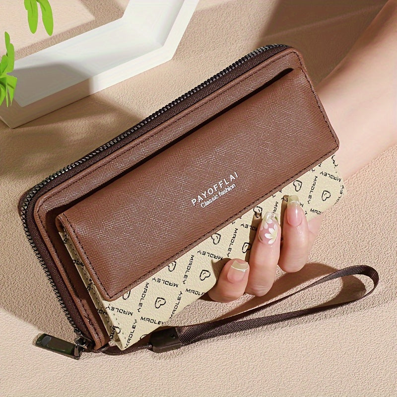 Double-Layer Classic PU Women's Wallet | Long | PU | Double-Layer Design, Zipper Closure, Zip Pocket, Photo Separation Layer | Women | Continental | Color-Block