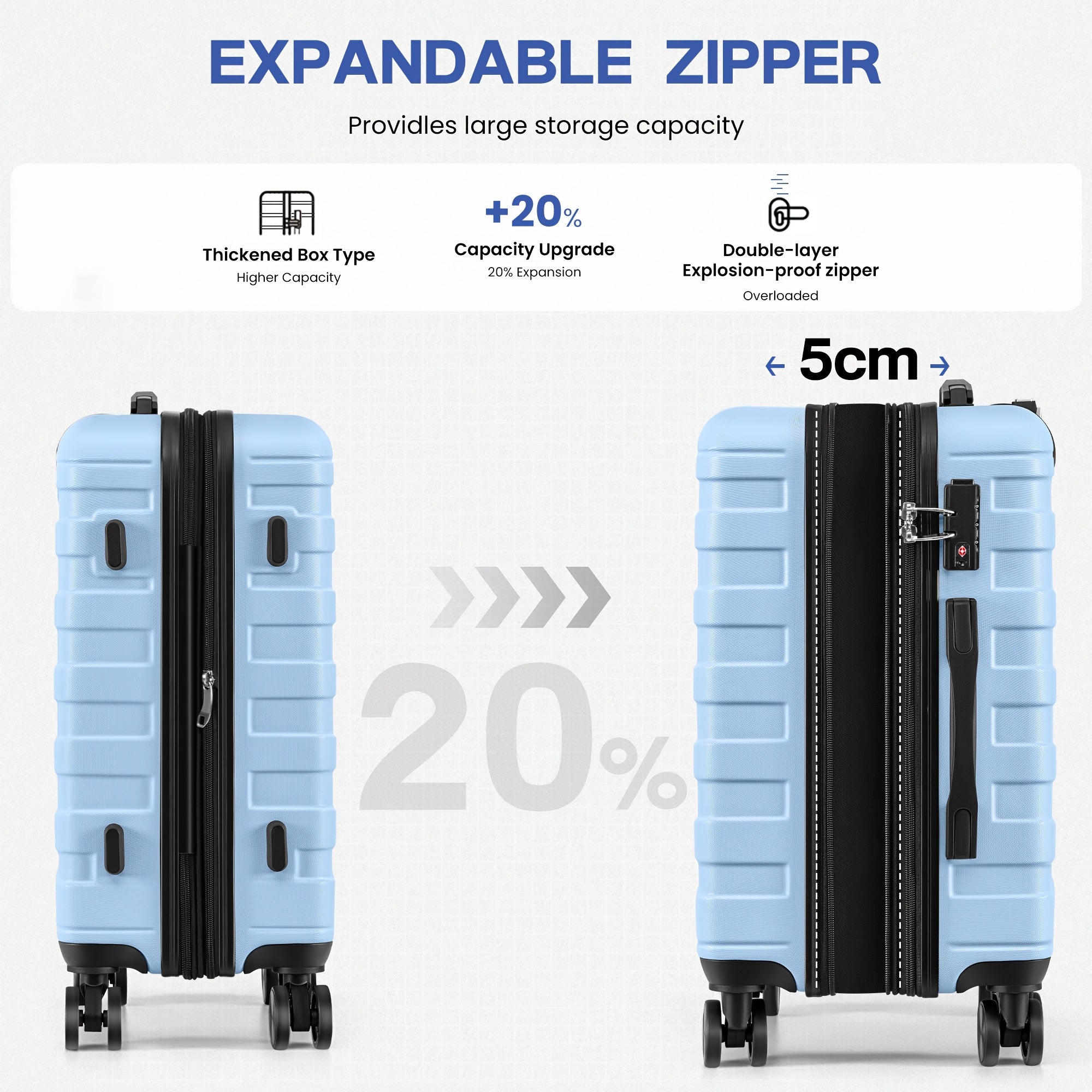 20In Carry-On Luggage Set with 14 In Cosmetic Case, Lightweight ABS+PC Hardshell Suitcase, Expandable Design, TSA Lock and 4 Silent Spinner Wheels for Smooth Travel, Scratch-Resistant, for Business Trips, Weekend Getaways, Checked-Free Convenience