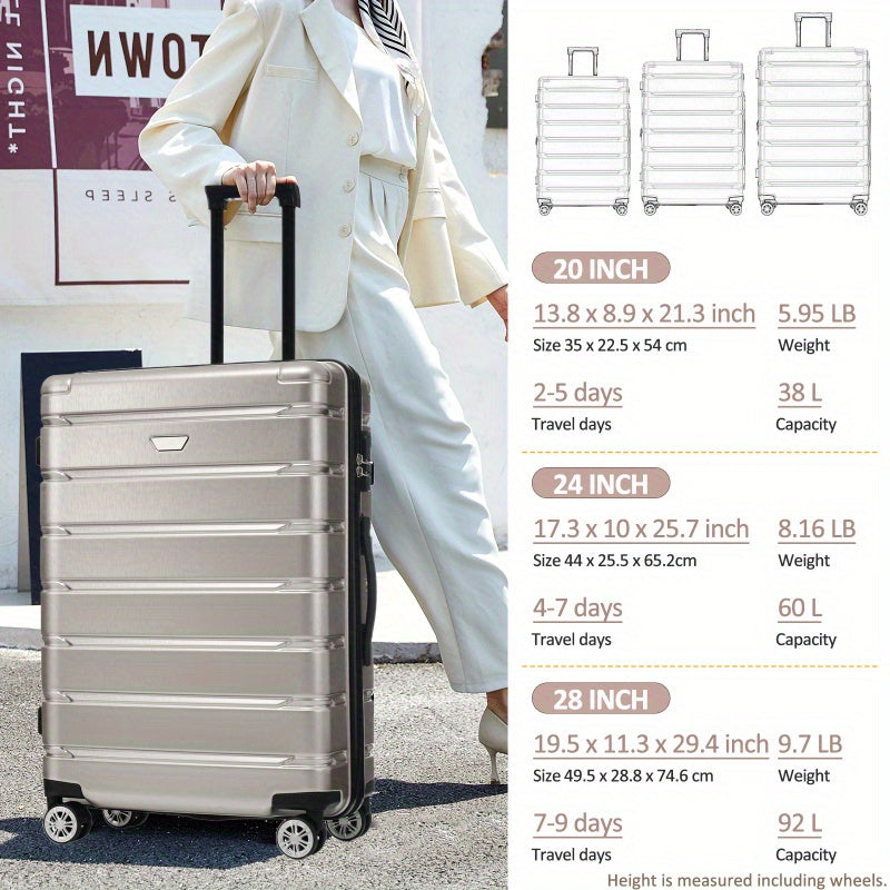 Hardshell Luggage Set 3pcs Durable ABS+PC Travel Suitcase with Spinner Wheels for Men Women 20\u002F24\u002F28 Inch