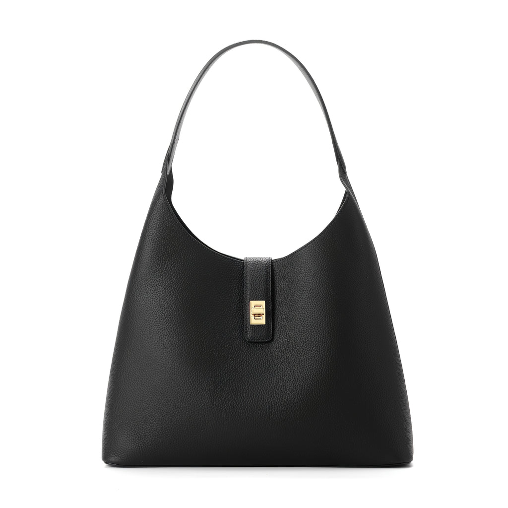 Sadi Black Leather Tote Bag with Buckle Closure - Durable, Versatile Shoulder & Crossbody Bag for Women, Everyday Tote Bag|Minimalist Design|Sturdy Handles