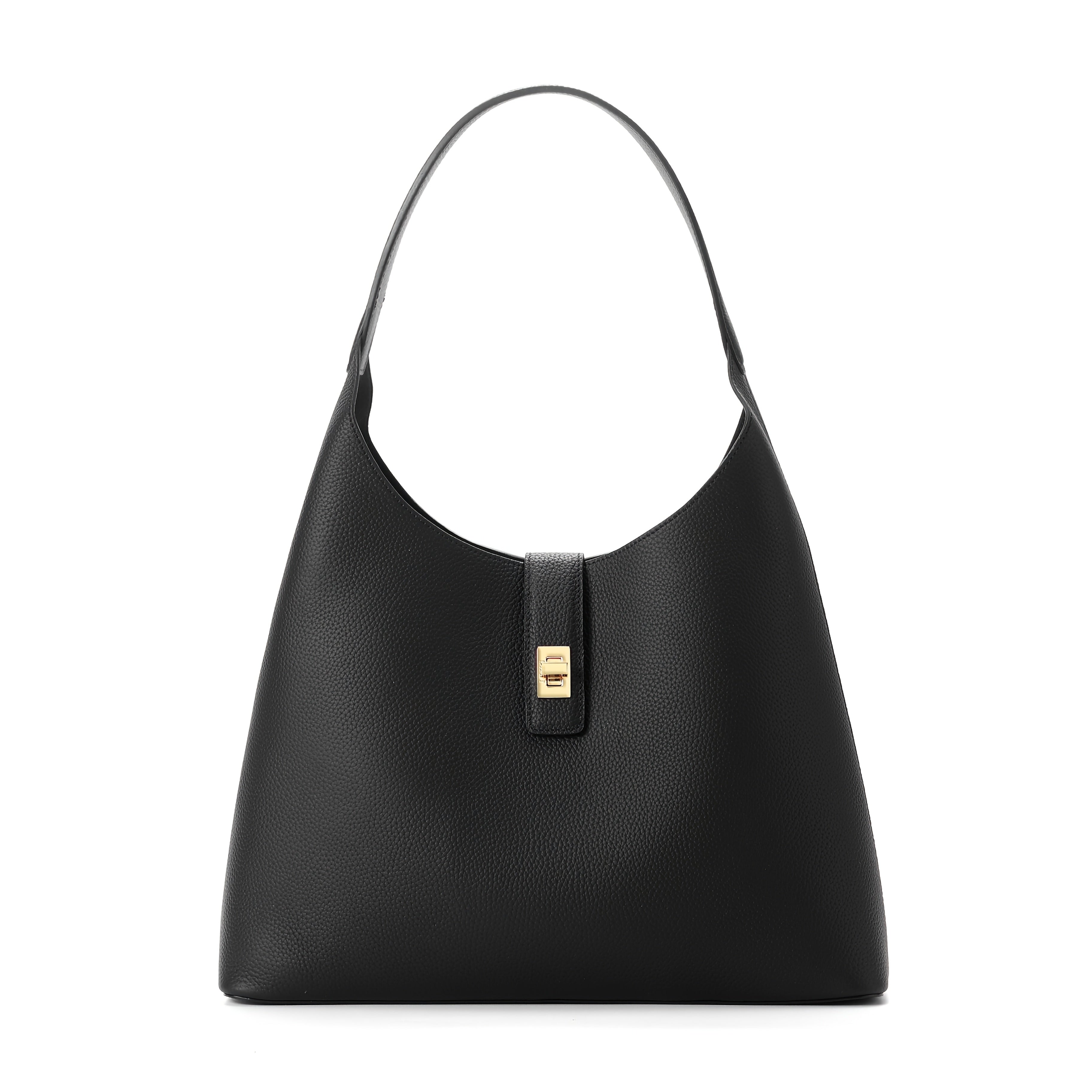 Sadi Black Leather Tote Bag with Buckle Closure - Durable, Versatile Shoulder & Crossbody Bag for Women, Everyday Tote Bag|Minimalist Design|Sturdy Handles