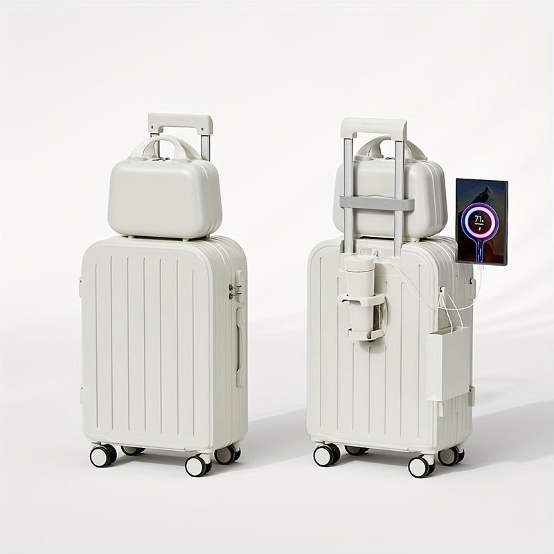 1pc\u002F2pcs Minimalist Solid Color ABS+PC Material Luggage Case Set, Hard Shell Zipper Trolley Suitcase with Square Small Makeup Handbag And Wheels for Travel Use