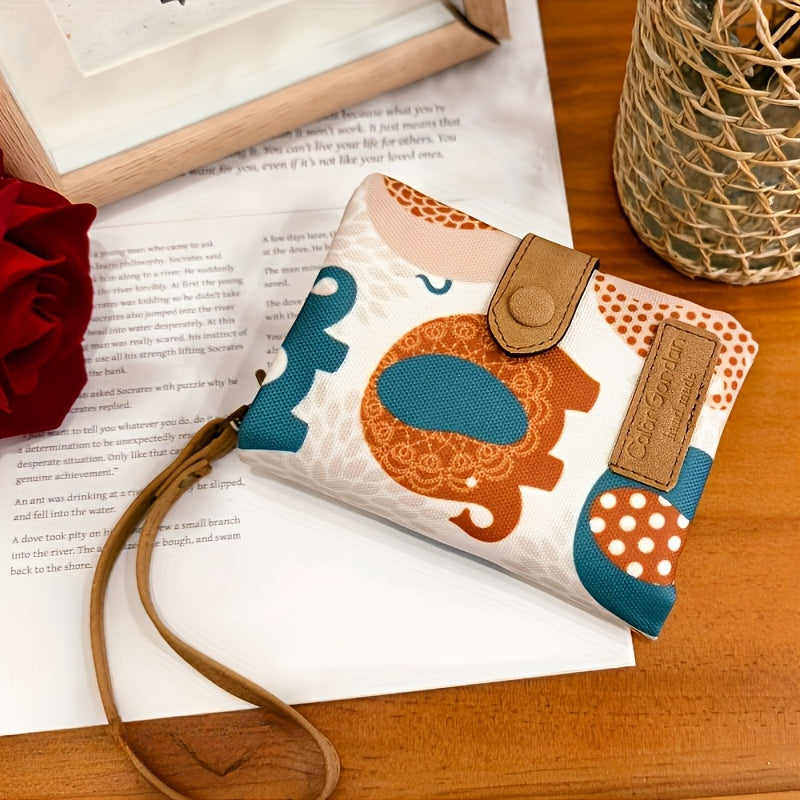 Casual Wristlet Wallet - Polyester, Snap Closure, Multiple Card Slots, Zip Pocket, Coin Pocket for Daily Use