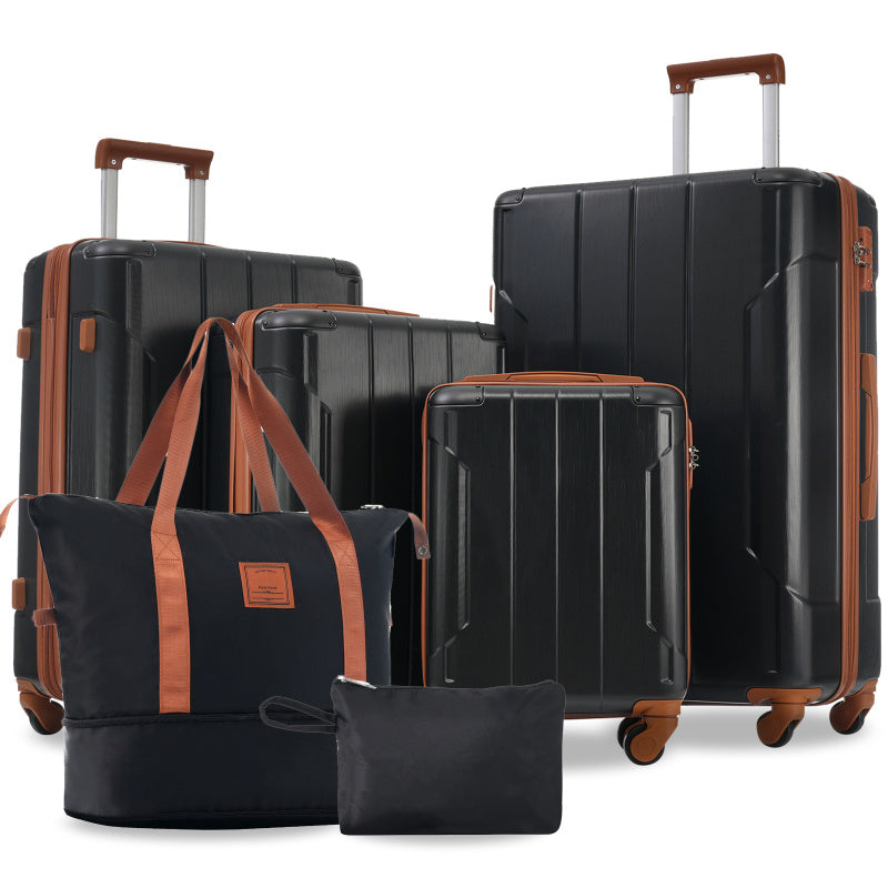 Hardshell Luggage Sets 6pcs Suitcase Set Expandable Lightweight Suitcases with Wheels TSA Lock for Men Women Black Brown