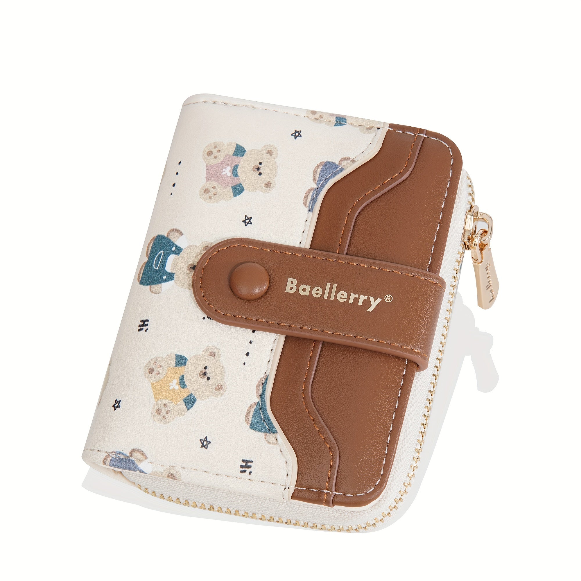 baellerry 1pc Mini Women's Wallet Short Style Bear Cartoon Print Button Credit Card Card Bag Zipper Coin Purse