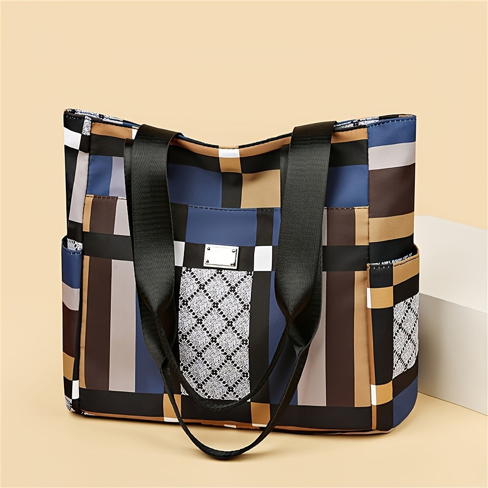 Large Capacity Geometric Tote Bag, Lightweight Casual Shoulder Bag For Daily Use