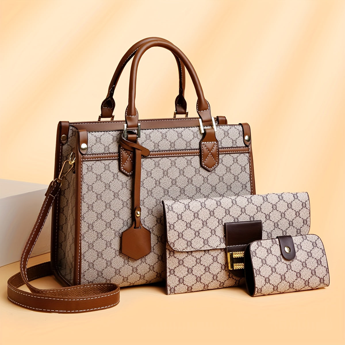 Stylish Large Tote Bag, Handbag, and Wallet Set - Elegant Bags for Middle-Aged Women with Reading Glasses
