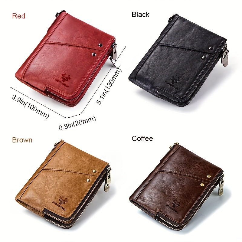 Large Capacity HUMERPAUL Women's Genuine Leather Bifold Wallet with Zipper Pocket, Snap Closure, Polyester Lined, Dry Clean, No Printing, Edge Painted, Casual Style Clutch