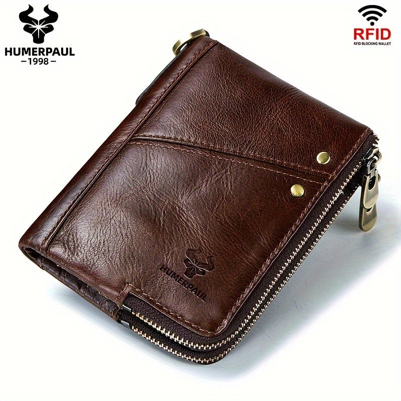 Large Capacity HUMERPAUL Women's Genuine Leather Bifold Wallet with Zipper Pocket, Snap Closure, Polyester Lined, Dry Clean, No Printing, Edge Painted, Casual Style Clutch