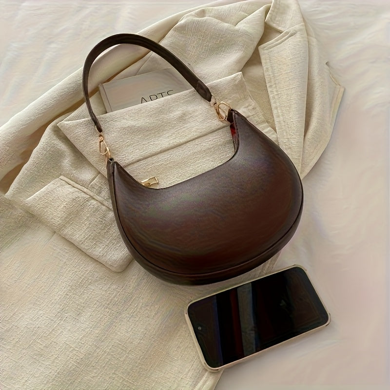Women's Luxury Crescent-Shaped Evening Clutch - Adjustable Strap & Zipper Closure | Golden Hardware Handbag in 4 Colors (Brown\u002FWhite\u002FRed\u002FBlack) | 2025 Summer | Polyester Lining | Available in 4 Colors