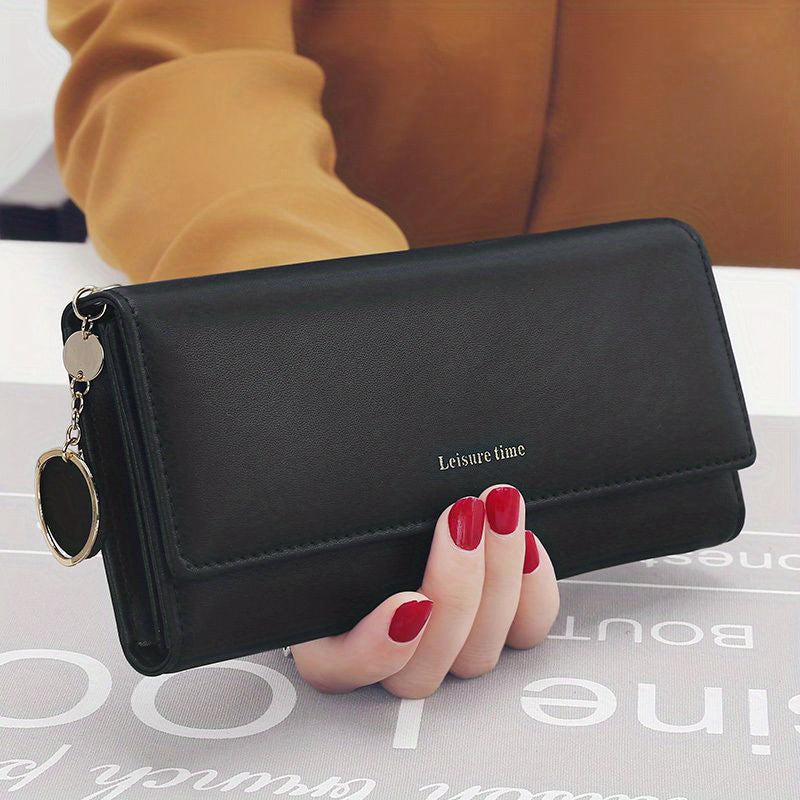 Large Capacity Simple Long Clutch Purse, Lightweight Casual Portable Storage Bag With Pendant Wallet